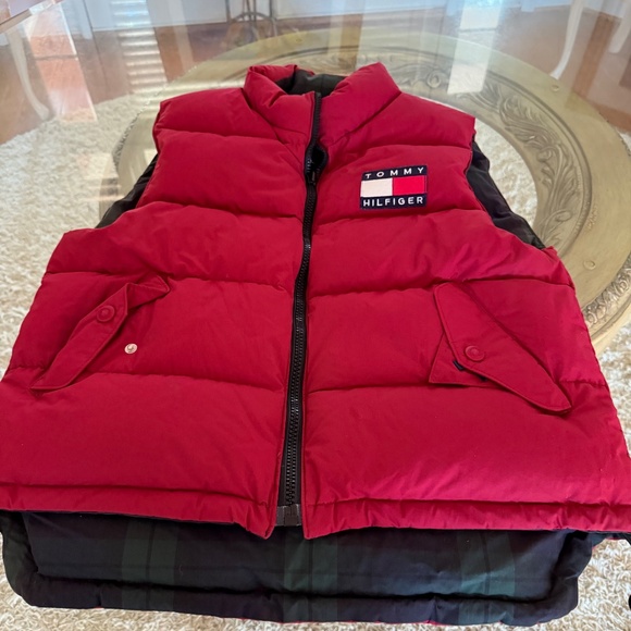 VTG 90s Tommy Hilfiger Reversible Puffer Vest M Crest Tartan Plaid Down Mens - Picture 8 of 15
